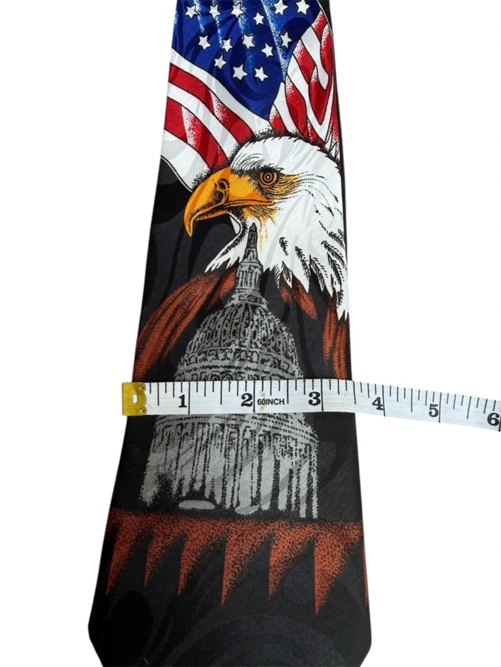 Steven Harris black USA bald eagle American flag men’s necktie NWOT